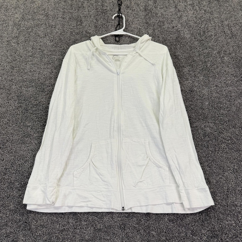 Just My Size Hoodie Womens 2X White Lightweight Full Zip Raglan Pockets Casual